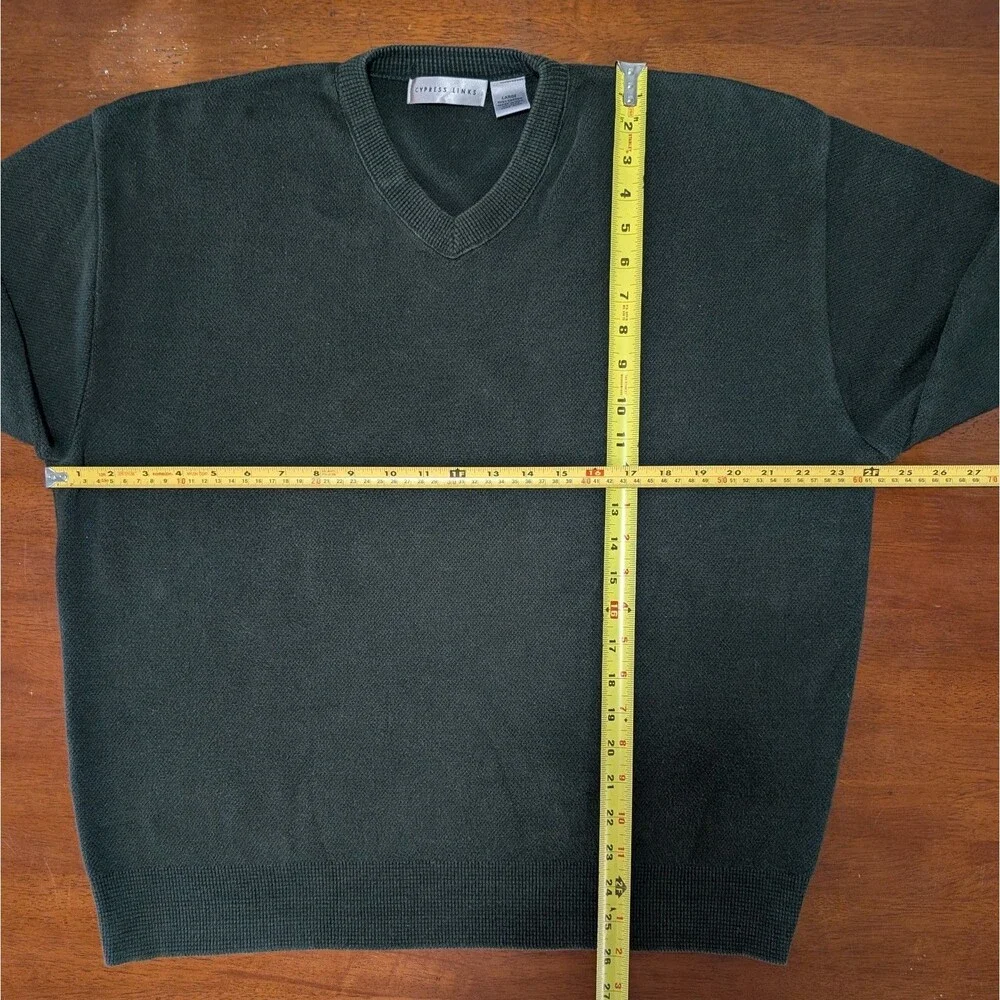 Cypress Links Golf Wear V-Neck Sweater Green Men's Large 100% Cotton Soft Casual